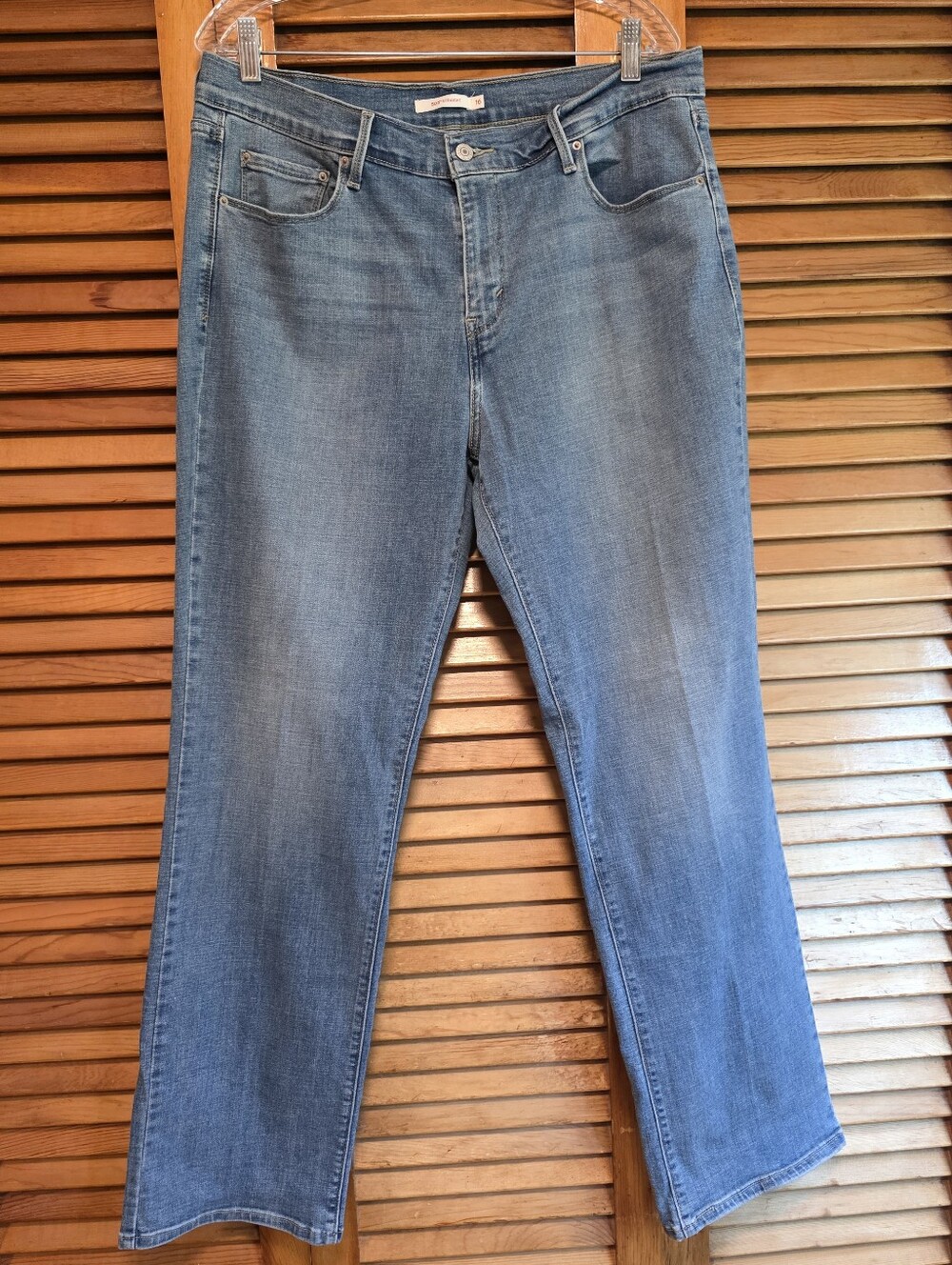 Levi's 505 Straight Leg Women's Jeans Size 16 Medium Wash Blue Stretch Denim